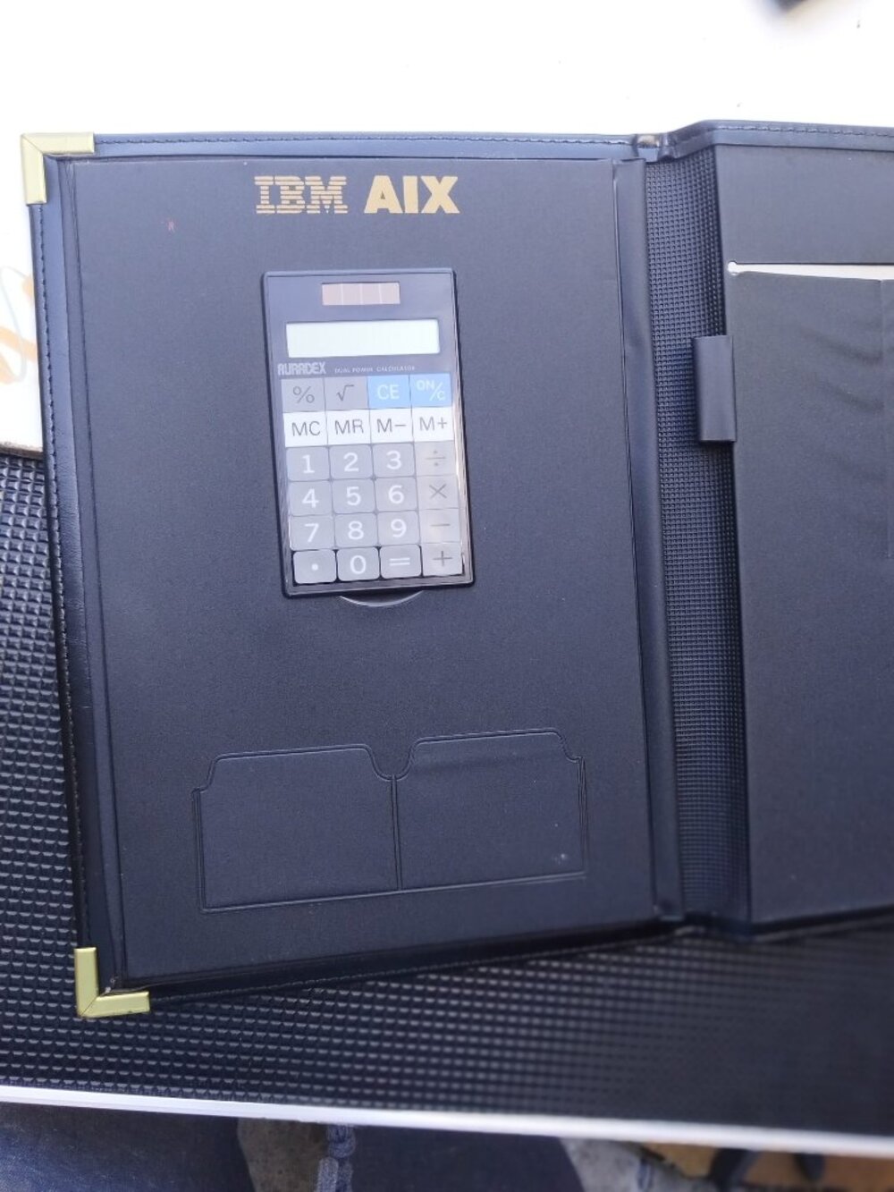 Vintage IBM AIX Leather Portfolio Organizer Binder w/ Auradex Solar Calculator
